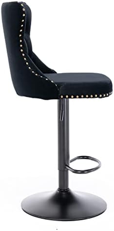 Modern Swivel Stools Set of 2 with Black Base Adjustable Upholstered Armless Hydraulic Counter Height Stool with Mid Back and Footrest N964