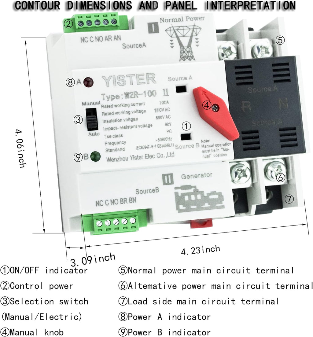 WiFi and RF433 Remote Control Dual Power Automatic Transfer Switch 16-63-100A Rated 220V 240V Din Rail Mounted Controller K73731