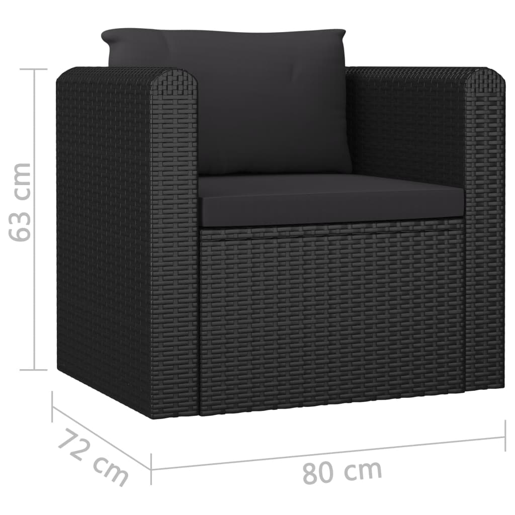 Outdoor Single Sofa with Cushions Black Poly Rattan Patio Sofa Chair E4362