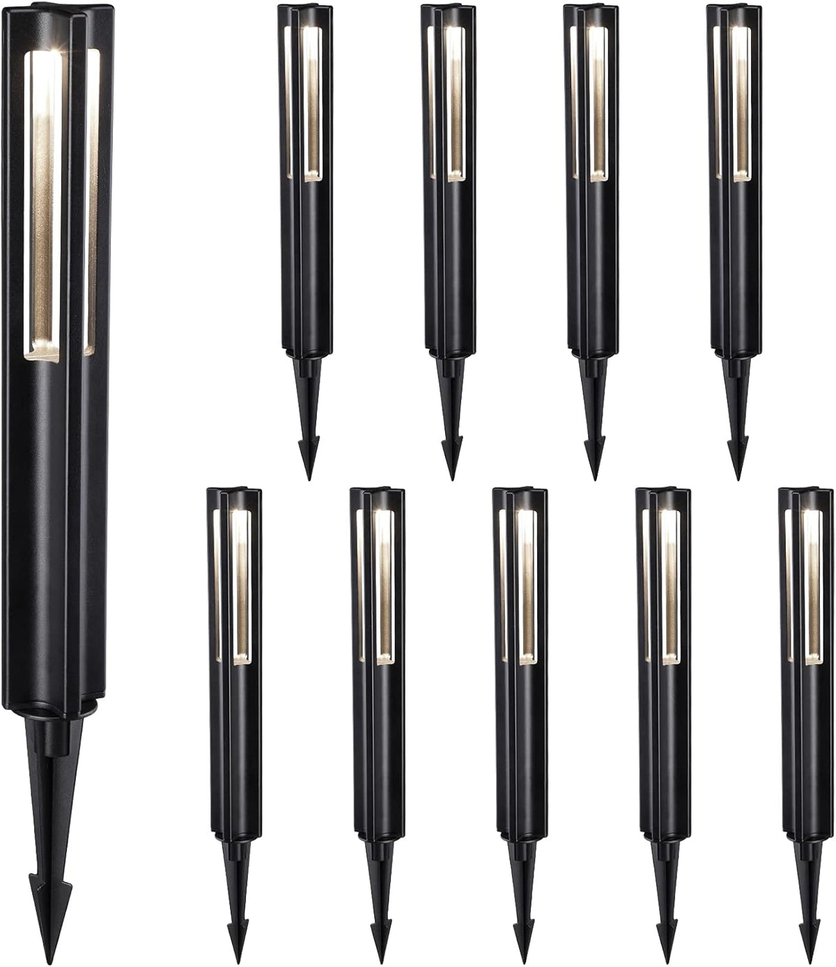 10-Pack Low Voltage LED Pathway Lights, 3W 12V AC/DC, IP65 Waterproof, Aluminum Housing, 3000K Warm White, Black R691