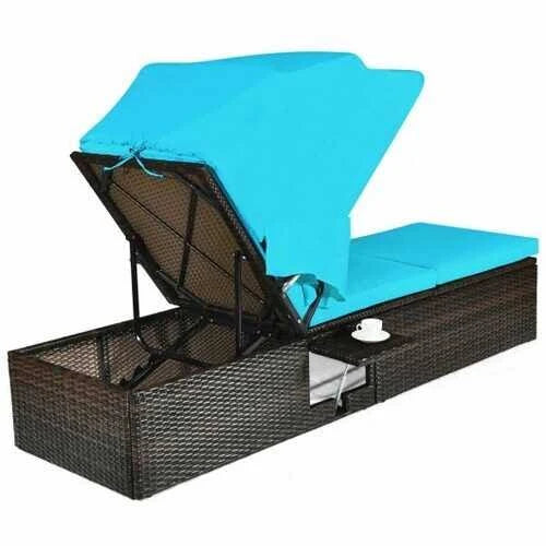 Turquoise Folding Canopy Chaise Lounge Chair Y390093