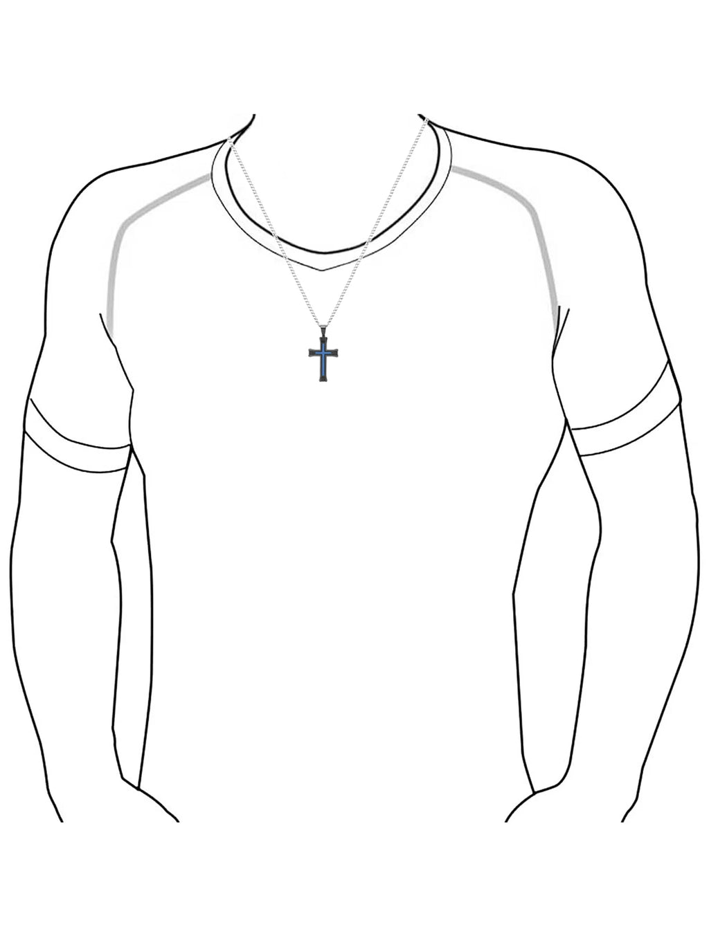 Black and Blue Stainless Steel Cross Pendant Necklace T884