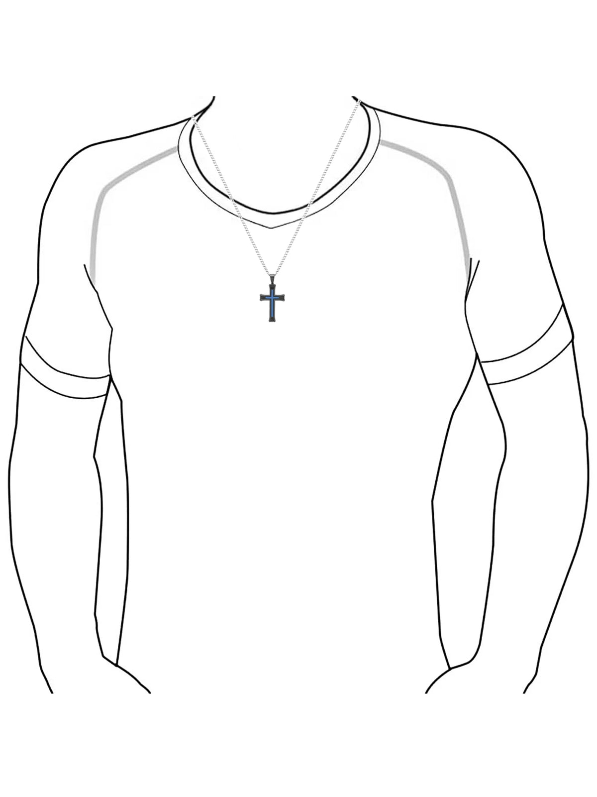 Black and Blue Stainless Steel Cross Pendant Necklace T884