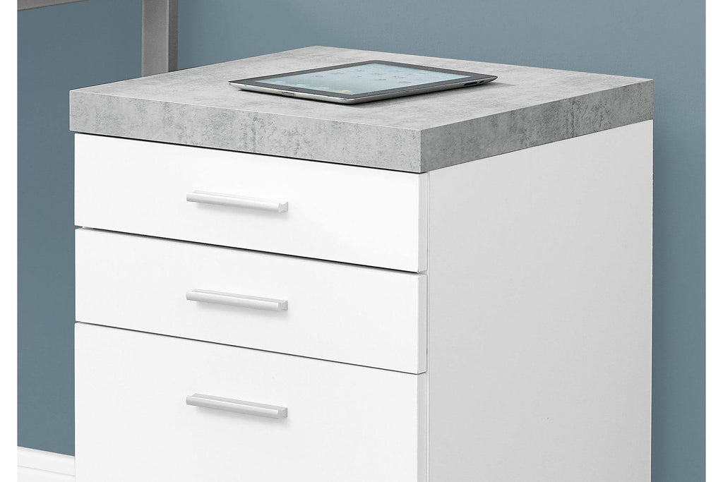 3 Drawer File Cabinet on Castor in White and Gray Cement Q232198