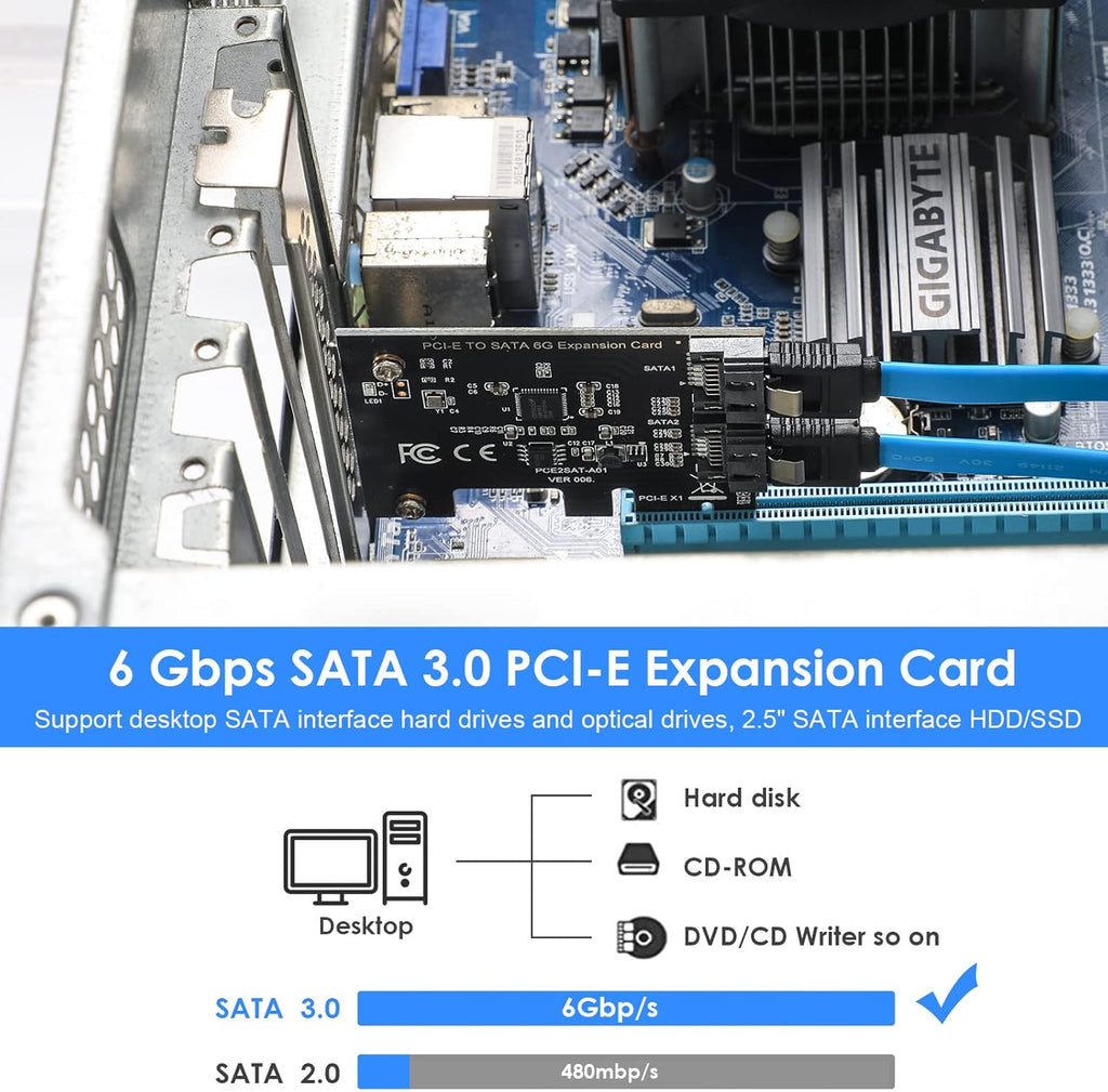 PCIe SATA Card 2 Ports, 6Gbps SATA 3.0 Controller Card S599