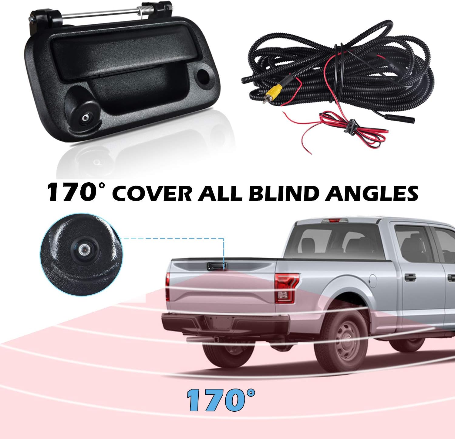 Black Tailgate Backup Reverse Handle with Backup Camera for Pickup Truck S967564