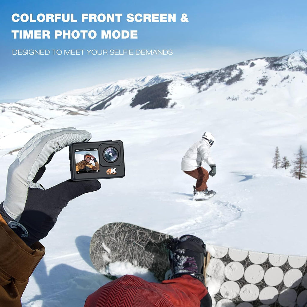 4K 30FPS 24MP Dual Screen Waterproof Action Camera with EIS, Wi-Fi, 2X1350 Batteries and Accessories O48966
