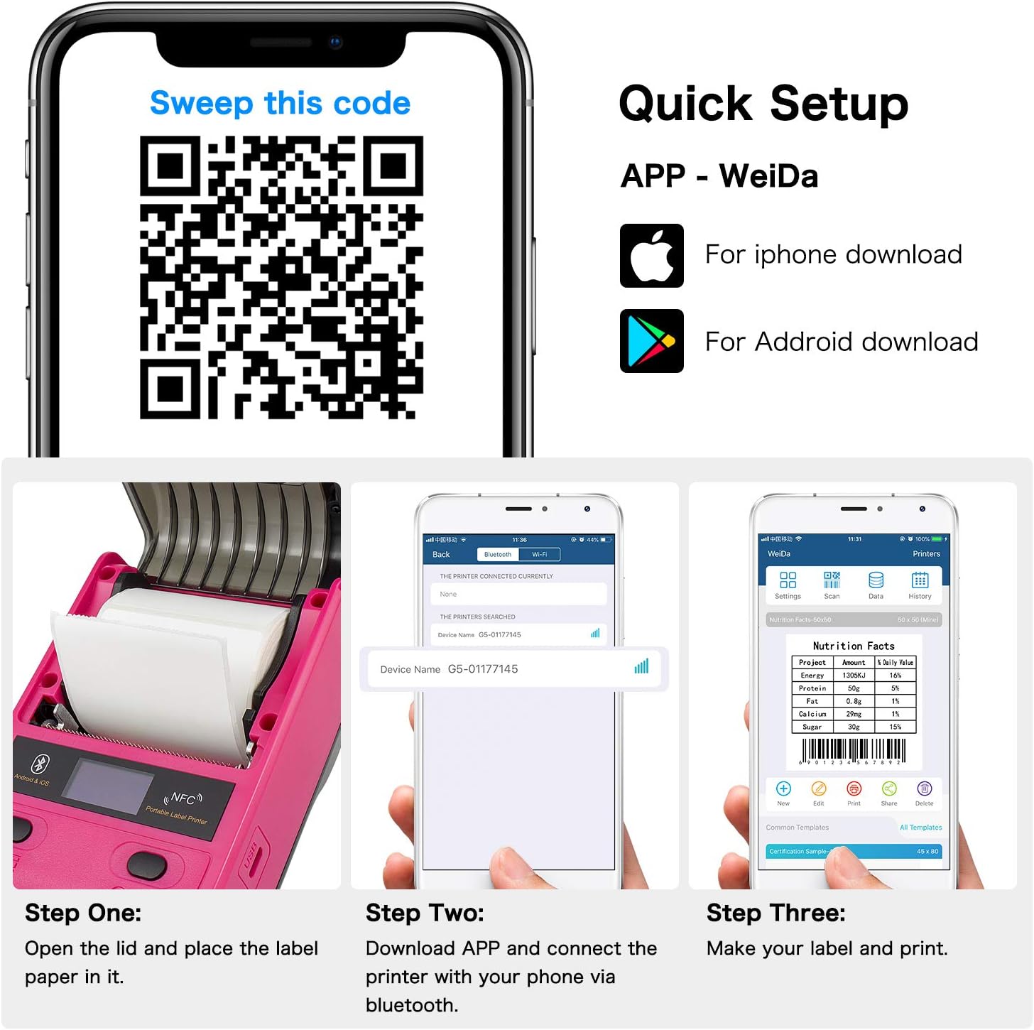 Portable Bluetooth Thermal Label Printer S4318