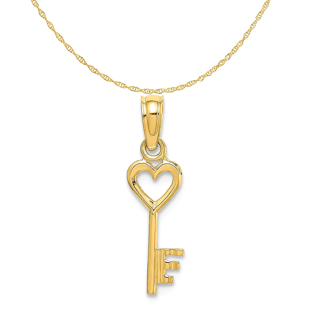 14K Yellow Gold 3D Key With Heart Pendant Charm With 10K Yellow Gold Rope Chain Necklace 20'' F829080