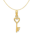14K Yellow Gold 3D Key With Heart Pendant Charm With 10K Yellow Gold Rope Chain Necklace 20'' F829080