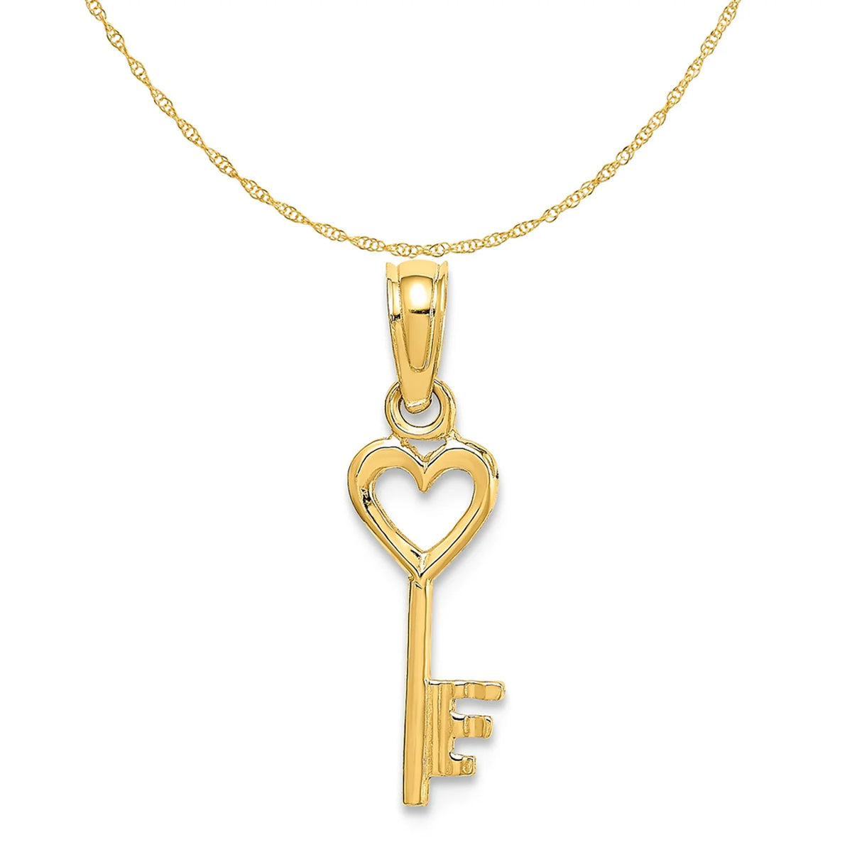 14K Yellow Gold 3D Key With Heart Pendant Charm With 10K Yellow Gold Rope Chain Necklace 20'' F829080