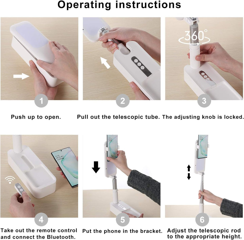 White Foldable Phone Holder with LED Light Stand and Remote, 51 inch, Pack of 2 W477