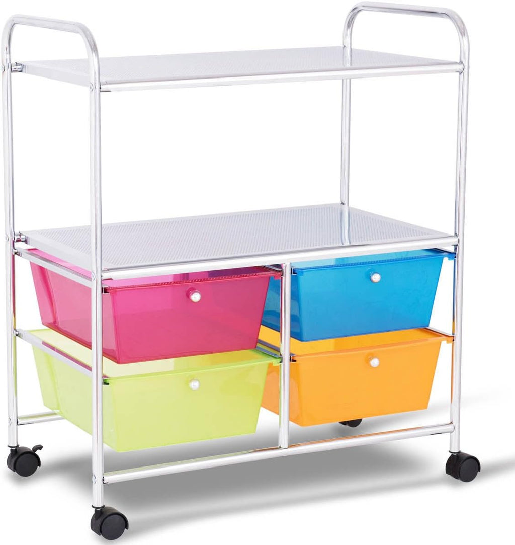 Blue & Green Rolling Storage Cart with 4 Drawers 2 Shelves M364672