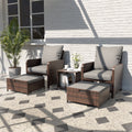 5 Piece Gray Rattan Patio Conversation Set with Ottomans and Storage Coffee Table R652