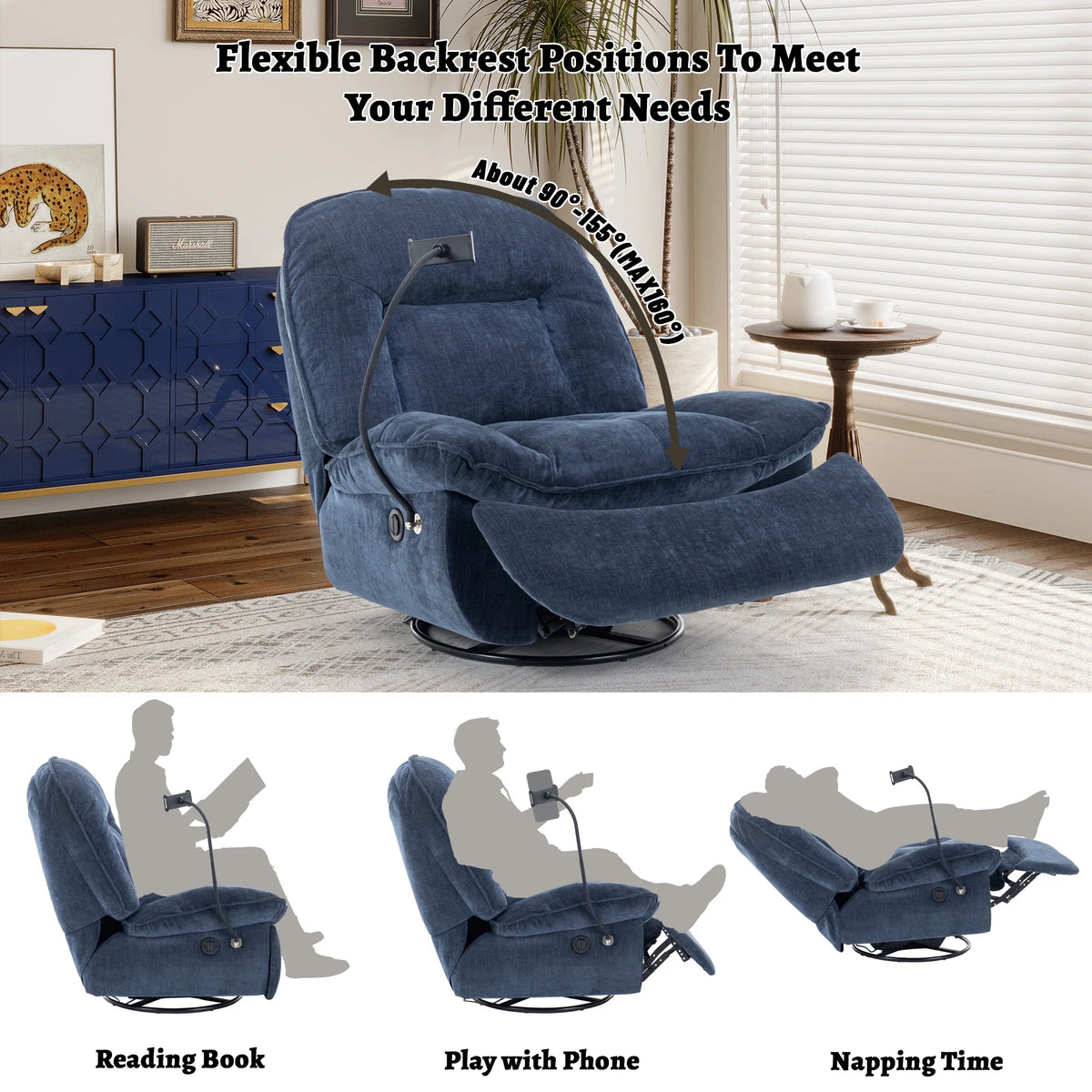 Oversized Electric Recliner Chair with Mobile Phone Bracket T96318
