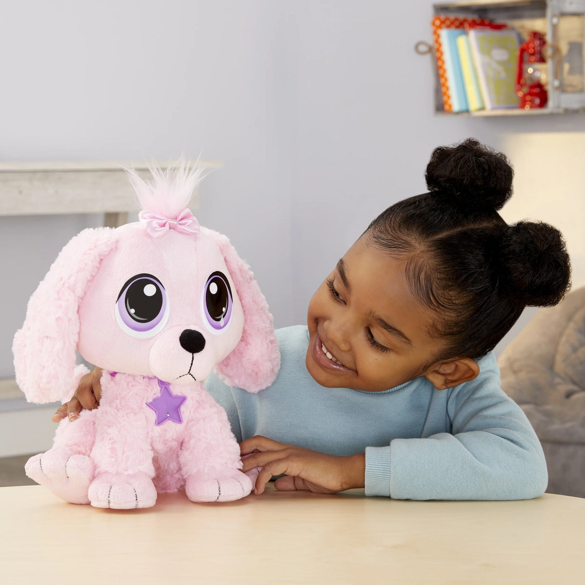 Pink Poodle Plush Pet Toy with Collar, Tag, Doghouse G279