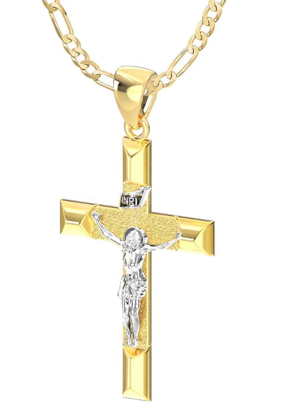 14k Yellow Gold Cross Pendant Necklace, 32mm C925