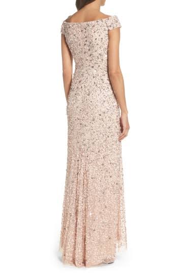 Beaded Off-The-Shoulder Gown Blush 12 J46938