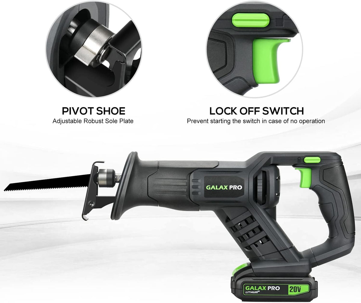 Cordless Reciprocating Saw with 20V 2.0Ah Battery, 6-inch Wood and Metal Saw Blades G9075