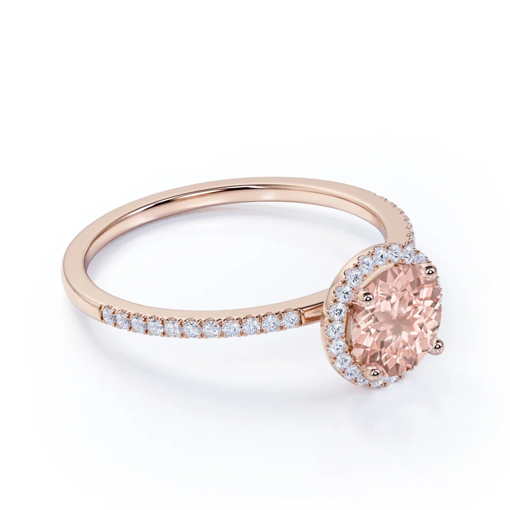 18K Gold Over Sterling Silver Morganite and Moissanite Engagement Ring Q893796