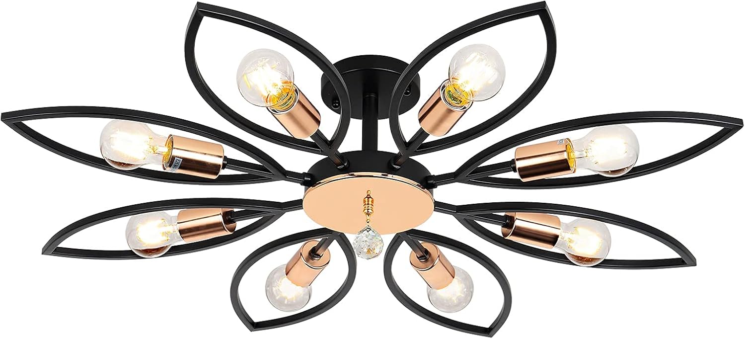 Black 6 Lights LED Semi Flush Mount Ceiling Light U52101