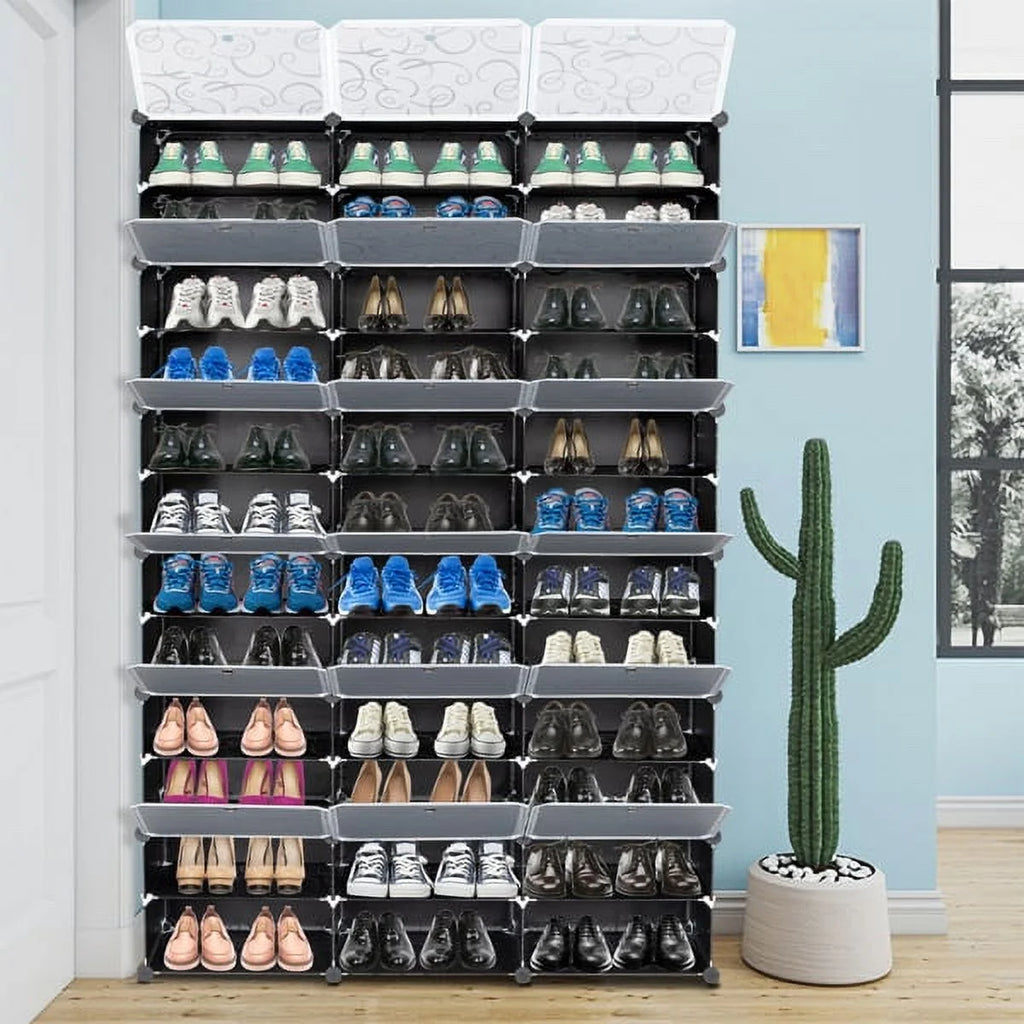 Black 12-Tier Expandable Shoe Rack Tower Storage Cabinet A86038