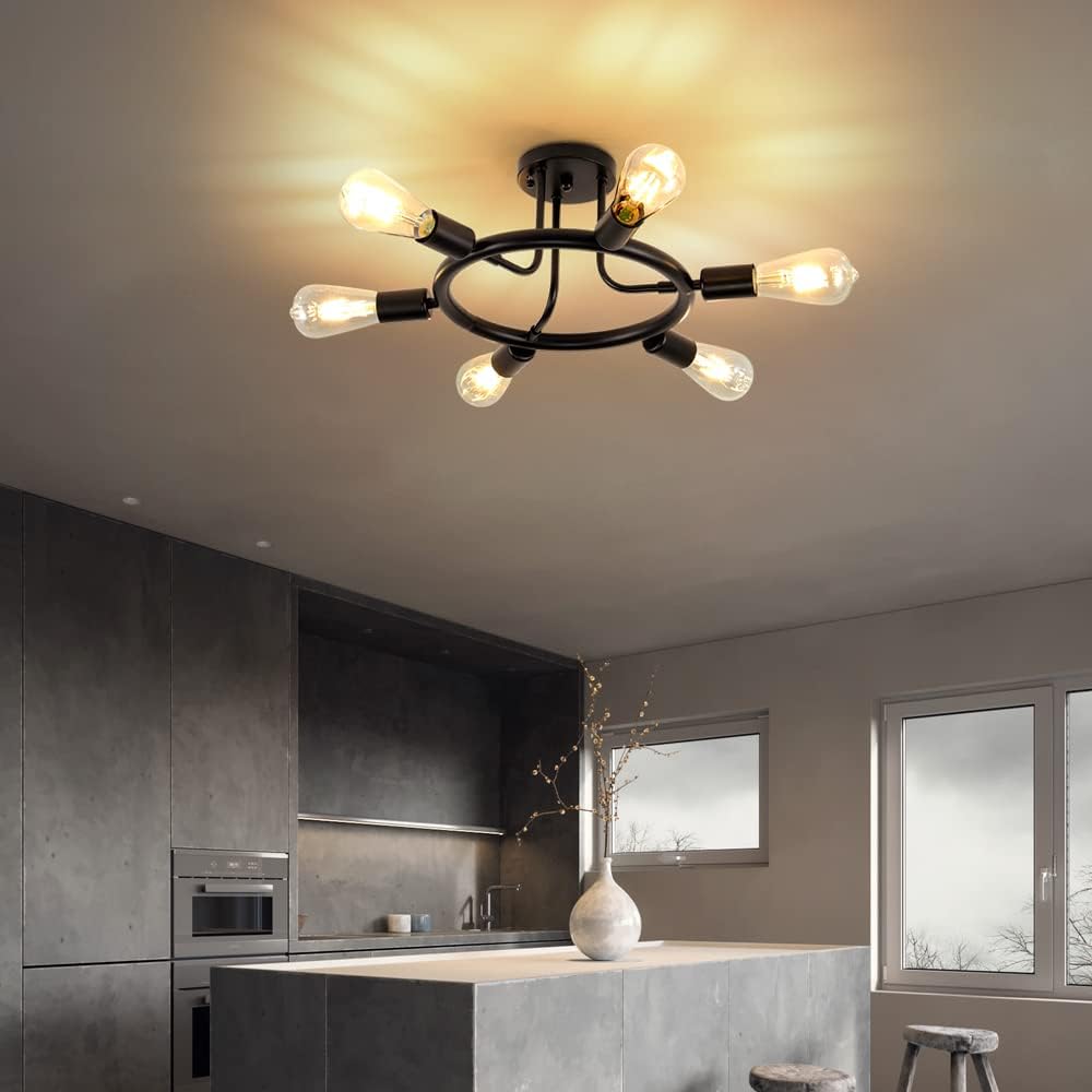 Black 6 Lights LED Semi Flush Mount Ceiling Light U52101