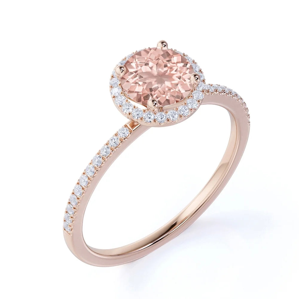 18K Gold Over Sterling Silver Morganite and Moissanite Engagement Ring Q893796