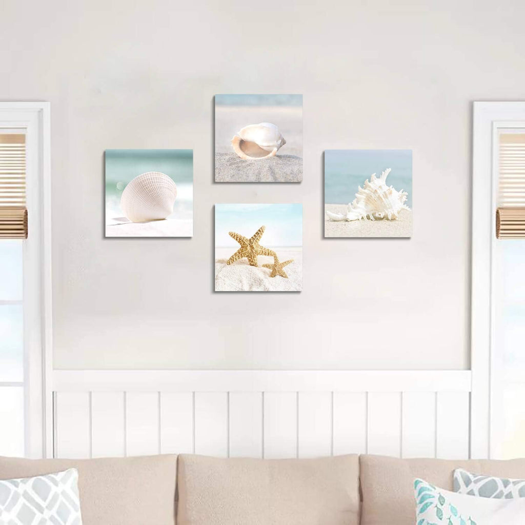 Starfish & Seashells Canvas Wall Art, 4 Pcs, Multi-Sized H20633