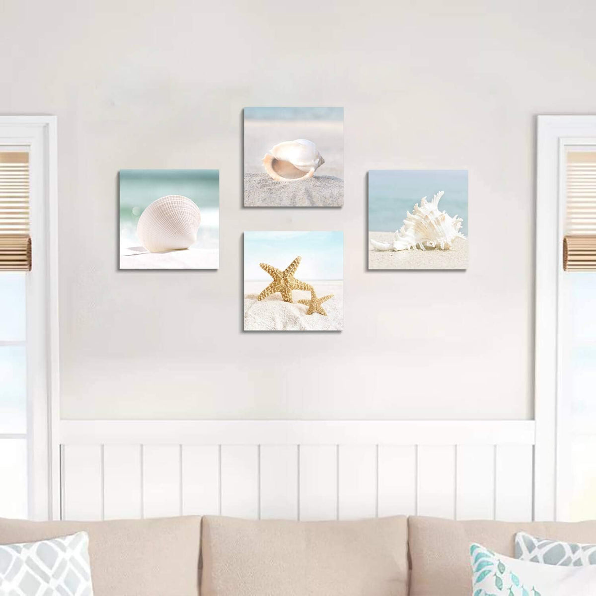 Starfish & Seashells Canvas Wall Art, 4 Pcs, Multi-Sized H20633