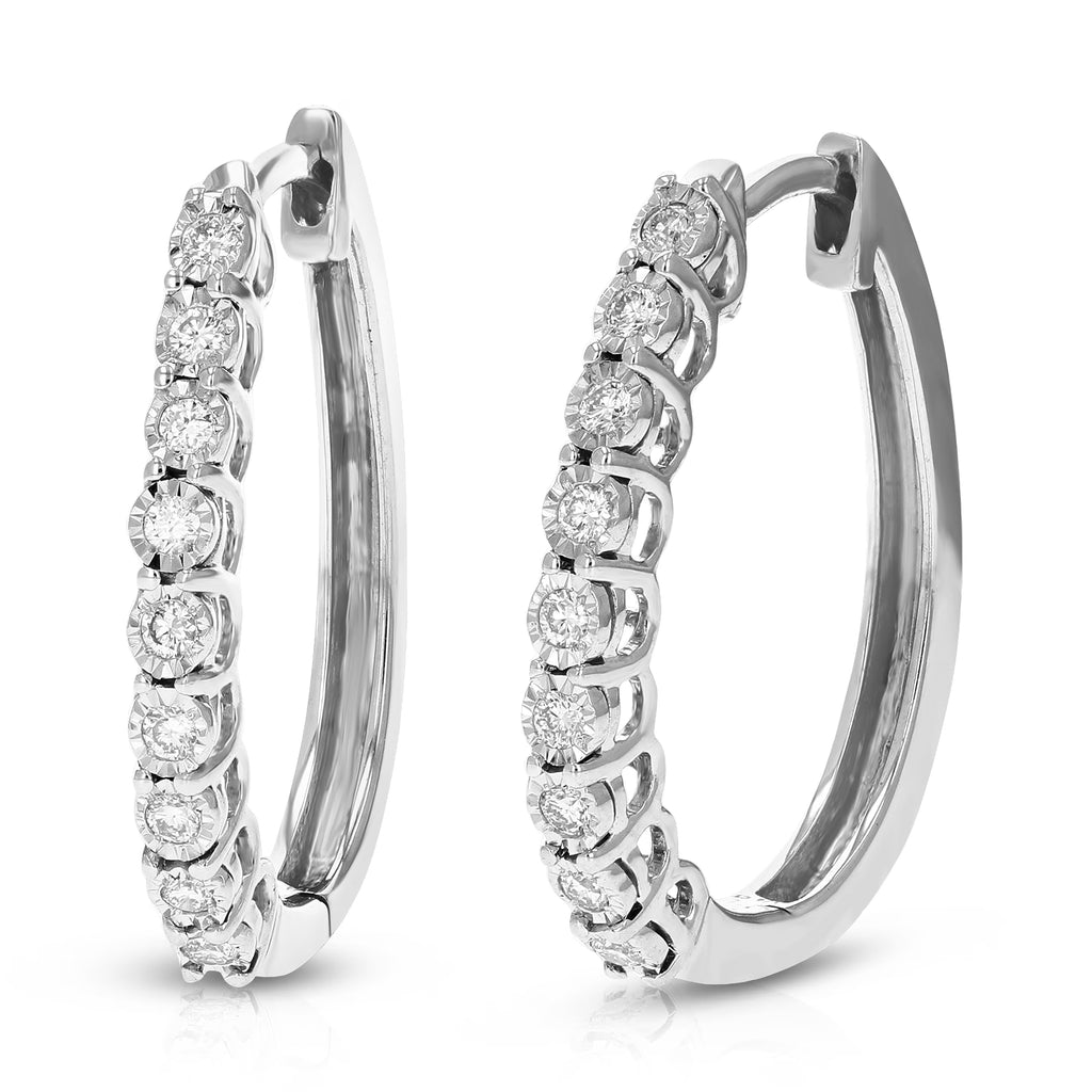 1/4 CTTW Lab Grown Diamond Hoop Earrings 925 Sterling Silver 3/4 Inch M3548