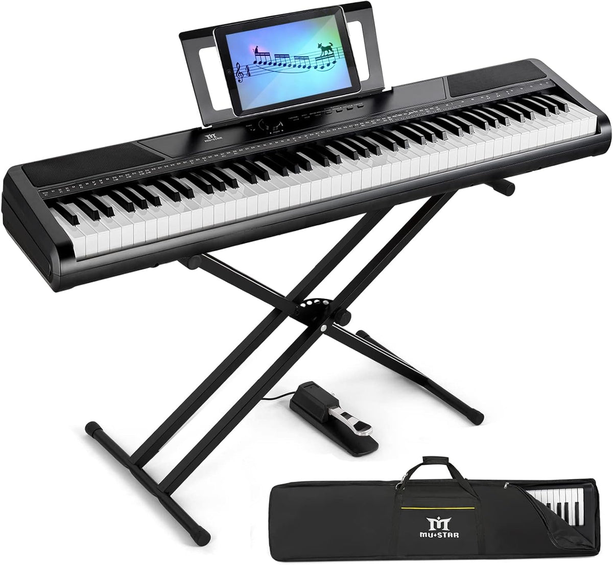 88 Weighted Keys Digital Piano with Stand, Semi Weighted Electric Piano, Black F96570