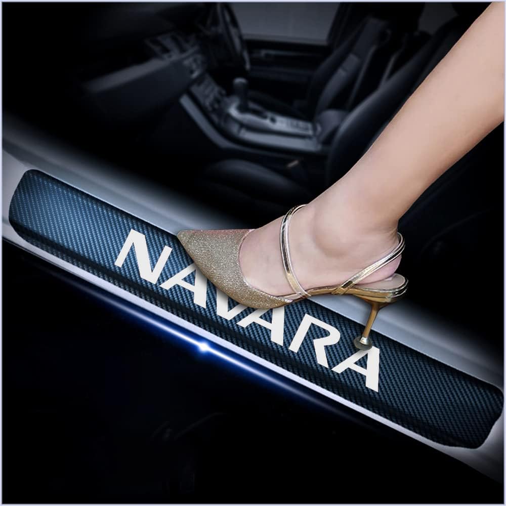 4Pcs Car Door Sill Scuff Plate Cover Carbon Fiber Sticker Orange K8690