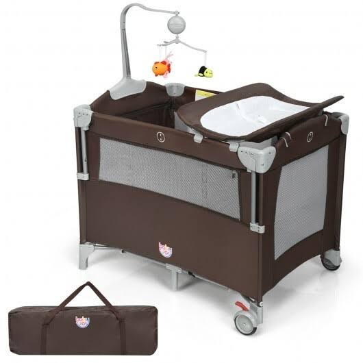 Beige Portable Baby Bassinet Crib Playard with Diaper Changer D833