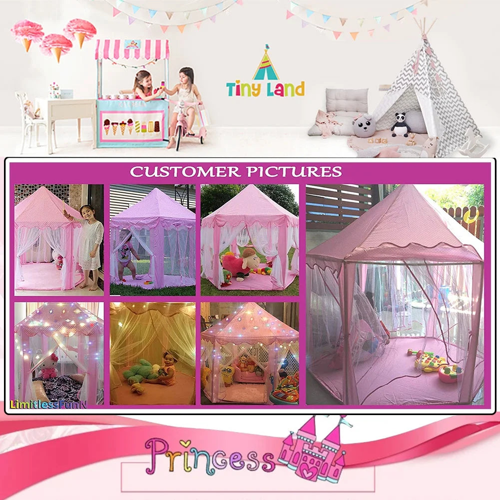 Pink Castle Play Tent with Led Lights O70878