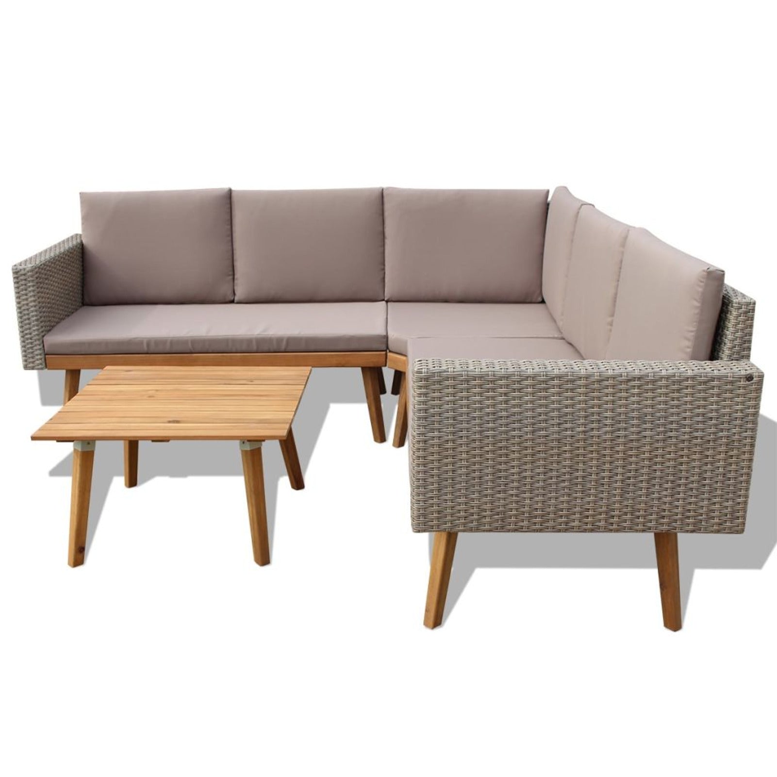 4 Piece Gray Poly Rattan Outdoor Sectional Sofa with Coffee Table and Cushions V1997