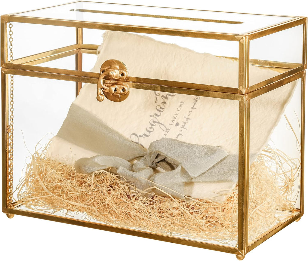 Gold Geometric Glass Card Box Pack of 2 V8486