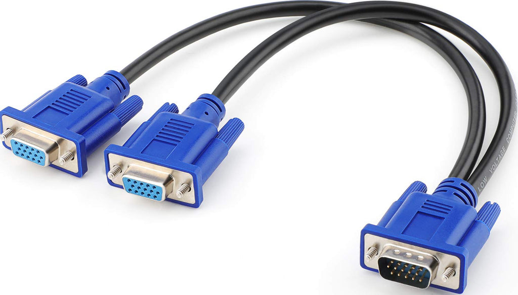 VGA Splitter Cable 1 Male to 2 Female Adapter Video Cable Pack of 2 T186
