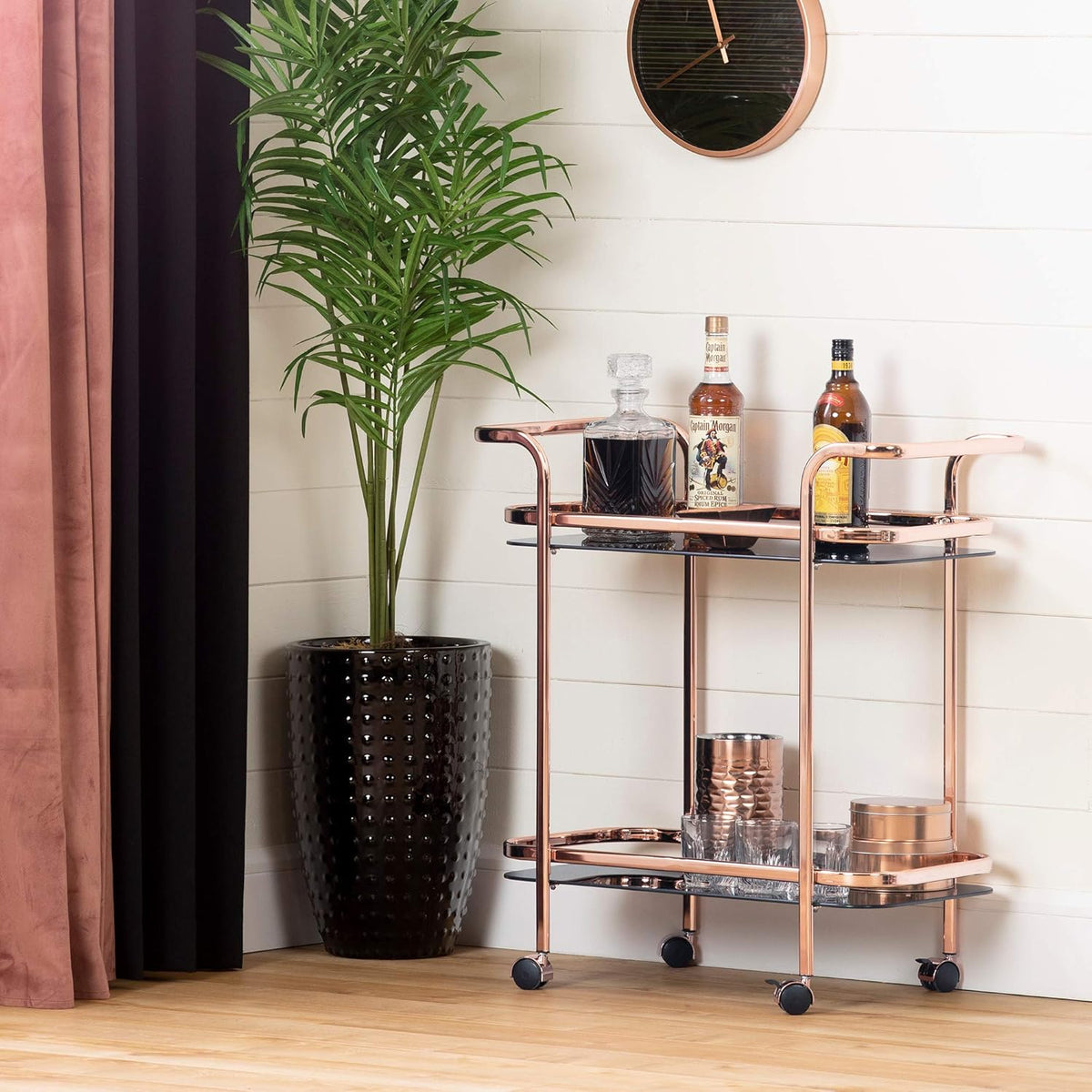 Rose Gold and Smoked Glass Bar Cart N6980