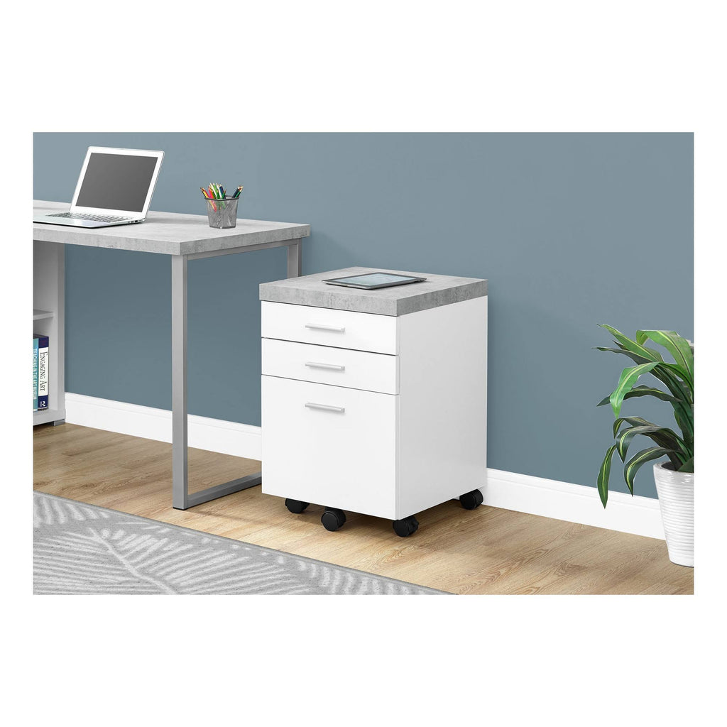 3 Drawer File Cabinet on Castor in White and Gray Cement Q232198