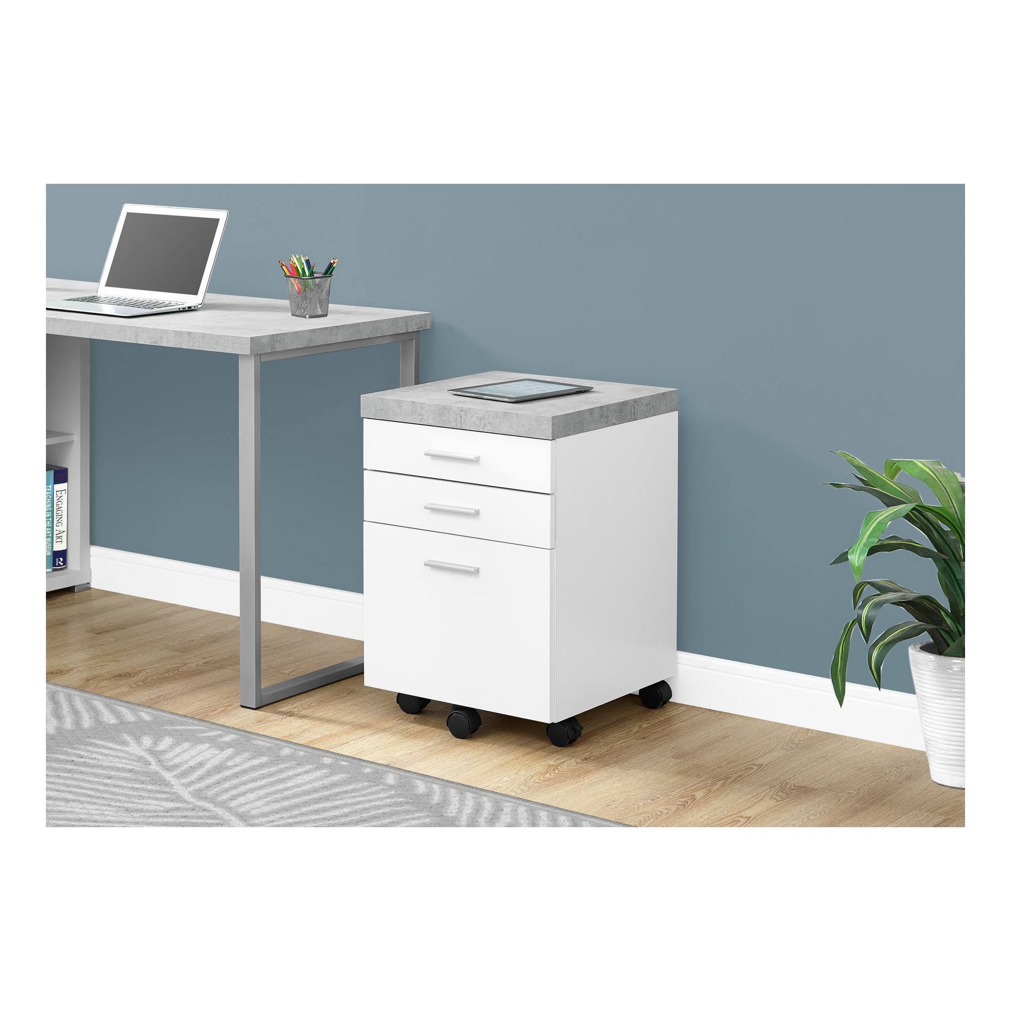 3 Drawer File Cabinet on Castor in White and Gray Cement Q232198