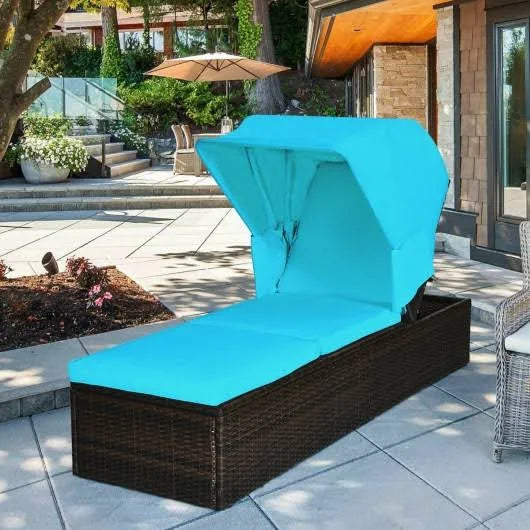 Turquoise Folding Canopy Chaise Lounge Chair Y390093