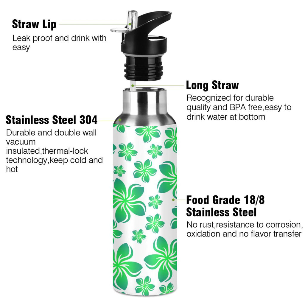 Green Stainless Steel Insulated Water Bottle with Straw Lid D71482