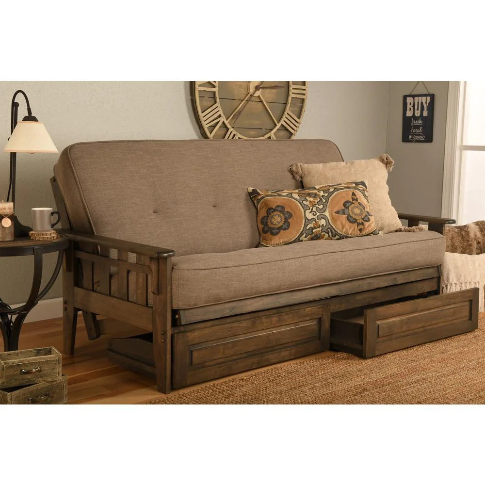 Gray/Rustic Walnut Linen Fabric Mattress Frame Y646824