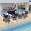 5-Piece Patio Sofa Set Gray Rattan Outdoor Furniture Set Three-Seat Sofa Ottomans P21326