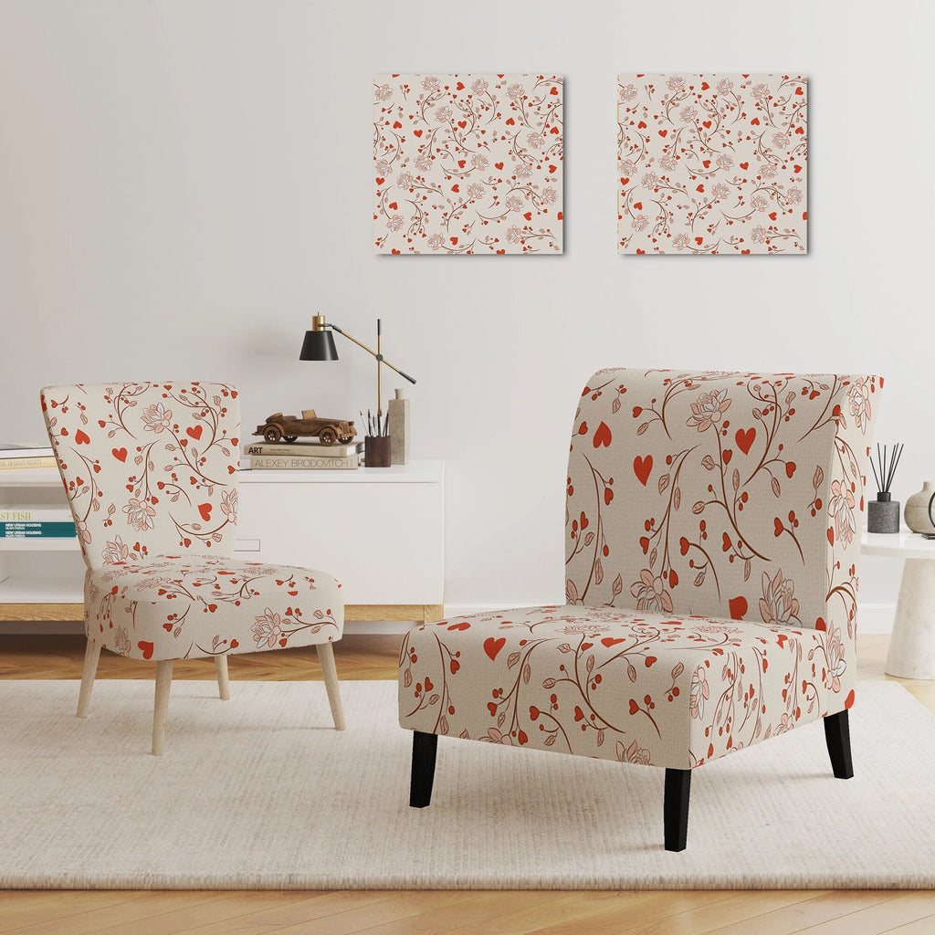 Red Vector Floral Pattern Upholstered Accent Chair and Arm Chair H276467