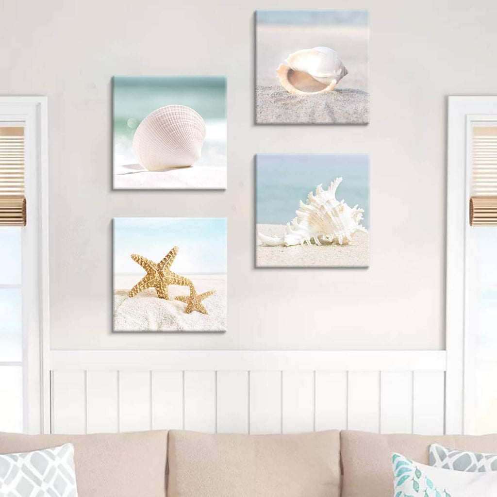 Starfish & Seashells Canvas Wall Art, 4 Pcs, Multi-Sized H20633