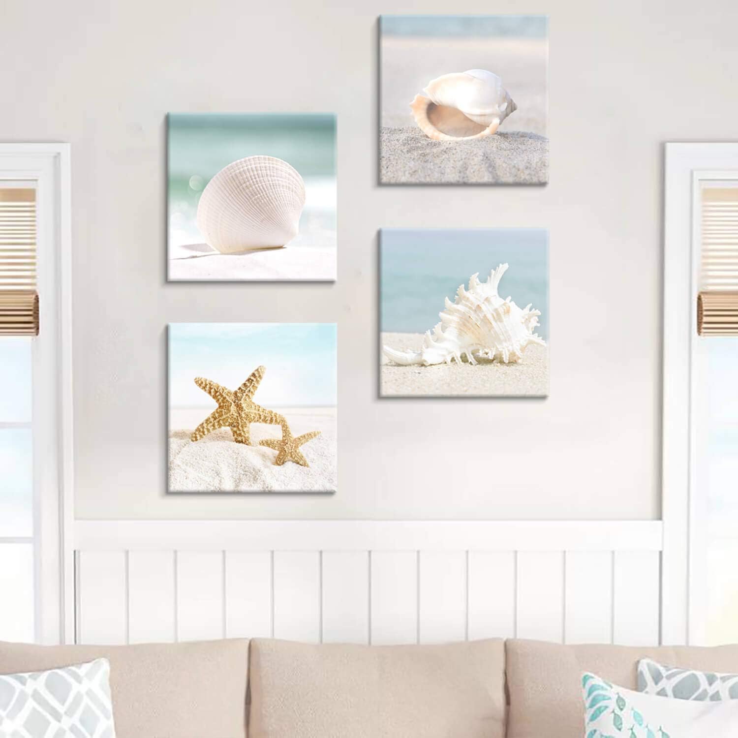 Starfish & Seashells Canvas Wall Art, 4 Pcs, Multi-Sized H20633
