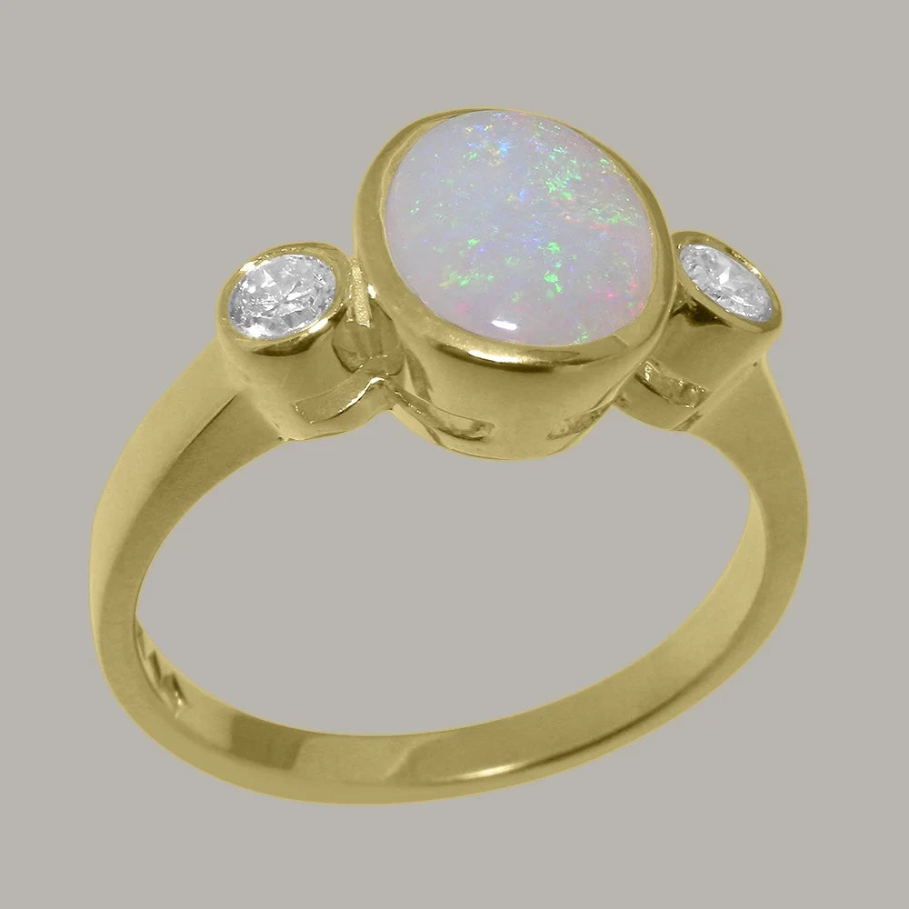 9k Yellow Gold Opal Diamond Engagement Ring F358