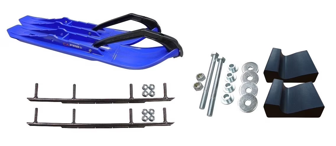 Blue XCS Snowmobile Skis with 10" Round Bars Complete Kit P25548
